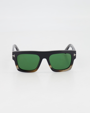 TOM FORD ICON - BOLD RECTANGLE SUNGLASSES /BLACK HORN + HAVANA