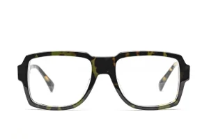 AM EYEWEAR - BOLD SQUARED ‘BROWER’ EYEGLASSES /GREEN TORTOISE